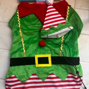 Dog Festive Elf Costume - Green and Red. XL